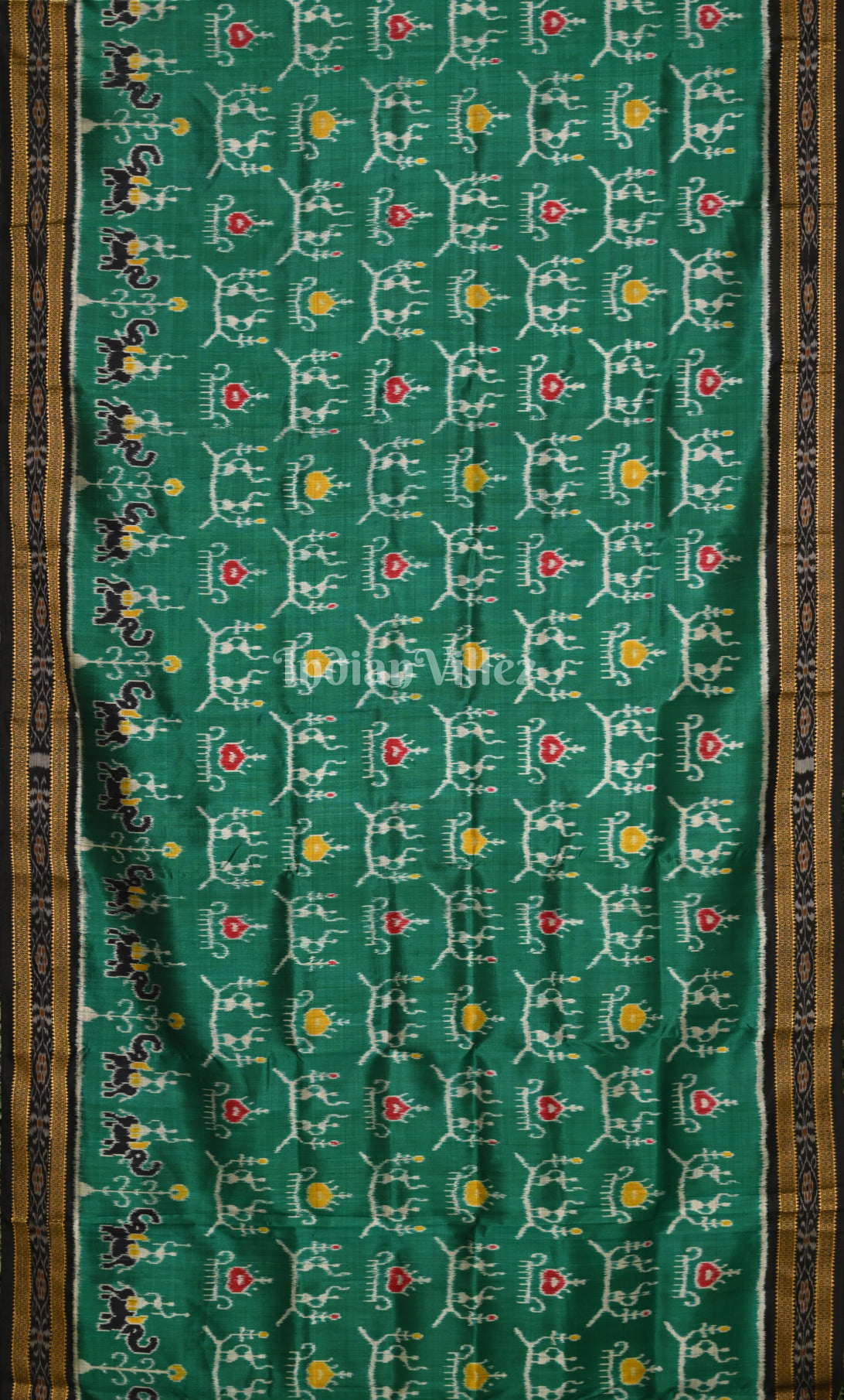 Green Black Tribal Theme Odisha  Ikat Khandua Silk Saree