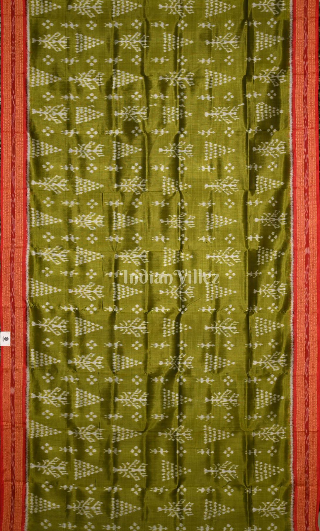 Mehendi Green Red Tribal Design Odisha Ikat Khandua Silk Saree 