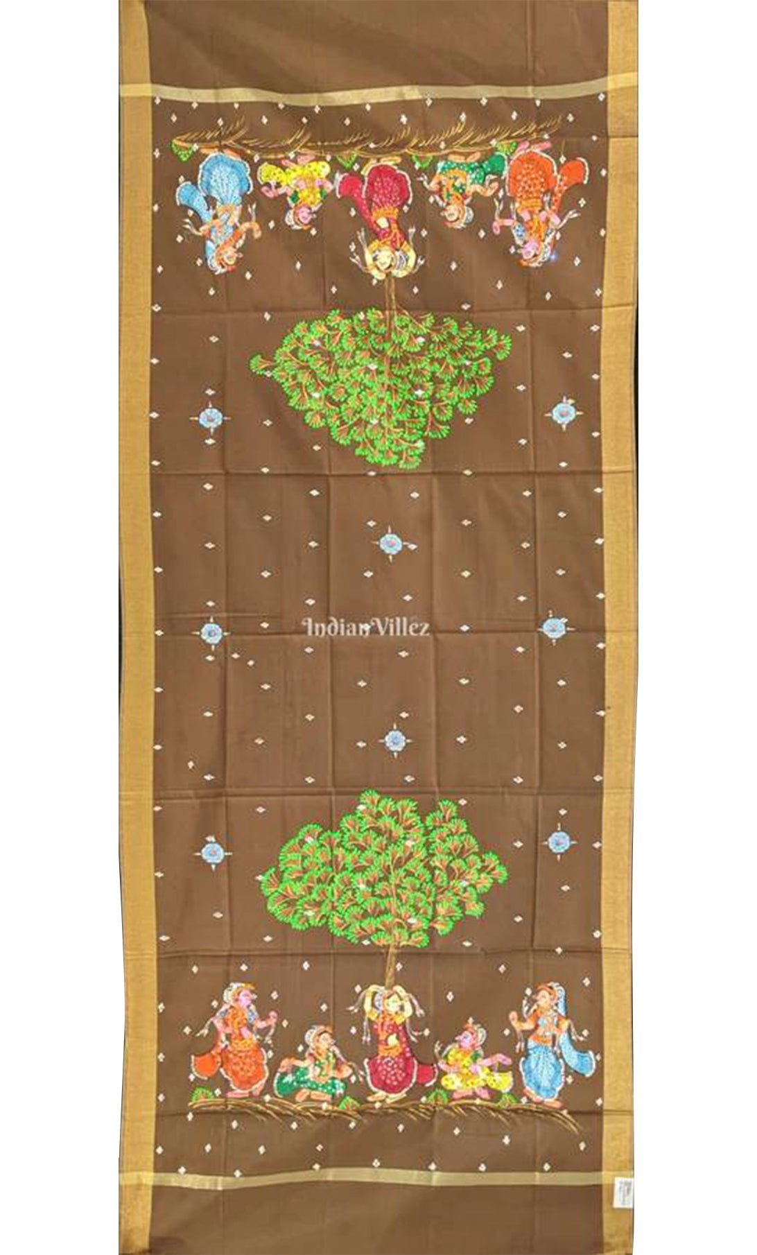 Peanut Brown Nartaki Pattachitra Art on Chanderi Dupatta