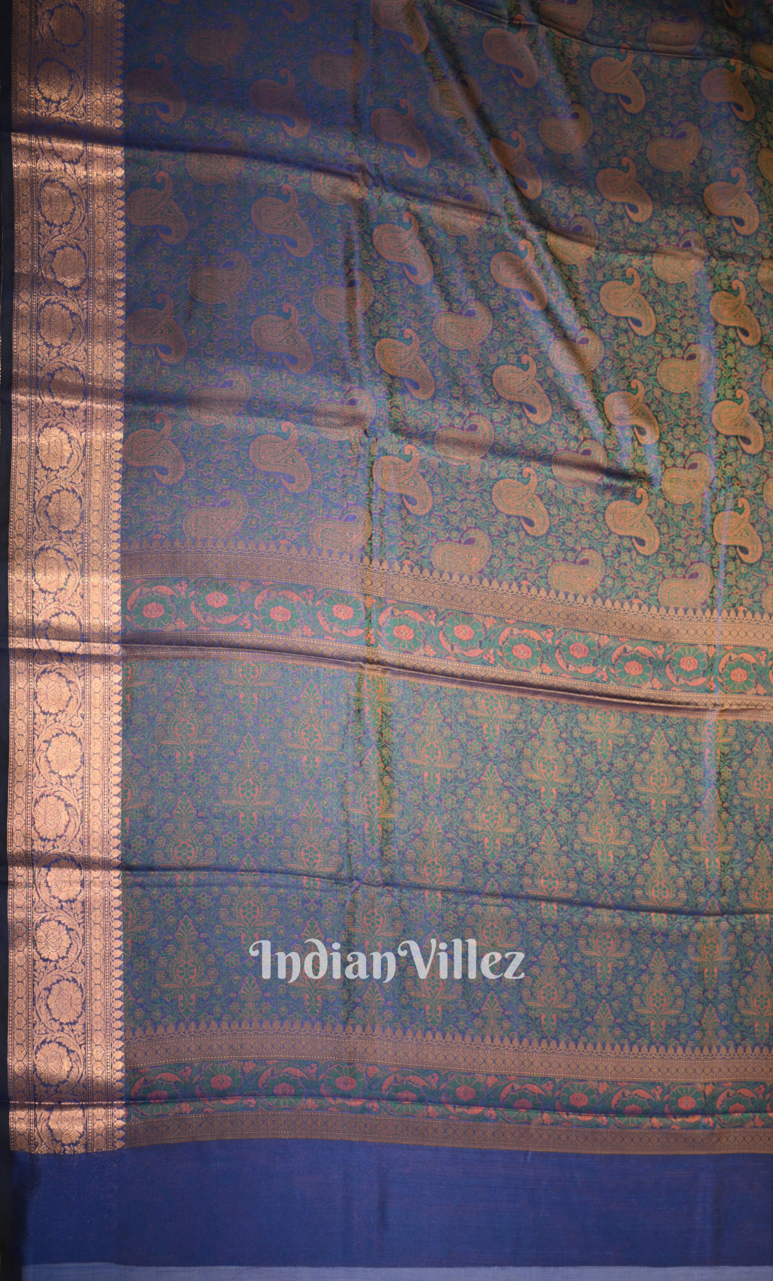 Blue Dual Tone Floral Tanchoi Silk Banrasi Saree