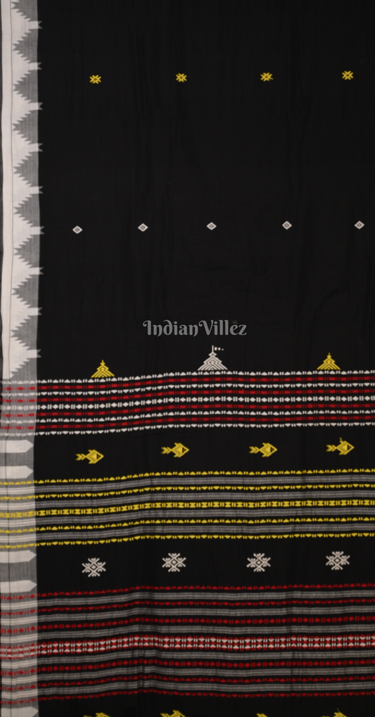 Black White Odisha Handloom Natural Dye Kotpad Cotton Saree