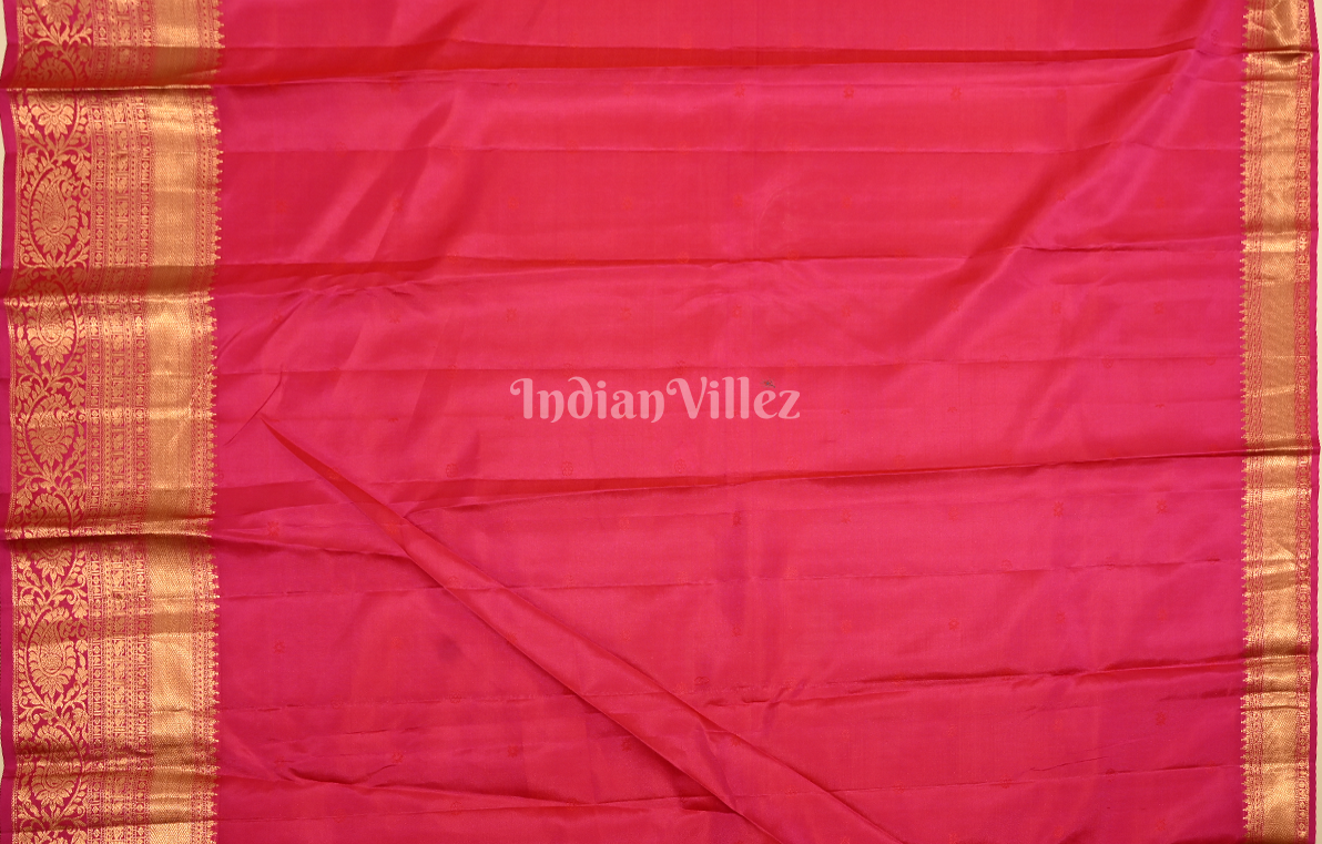 Exclusive Rani Pink Golden Floral Zari Brocade Pure Kanjivaram Silk Saree 