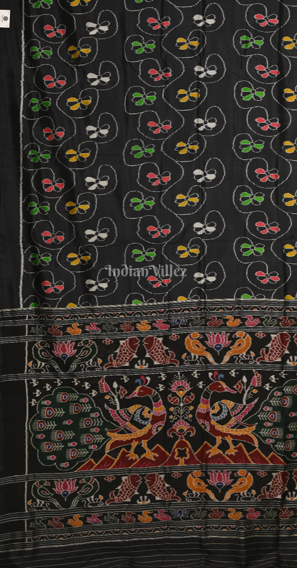 Black Odisha Ikat Contemporary Designer Silk Saree with Peacock Anchal
