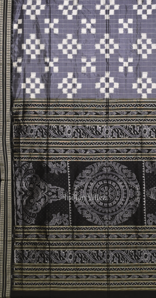 Grey Black Body Pasapali Odisha Ikat Sambalpuri Silk Saree