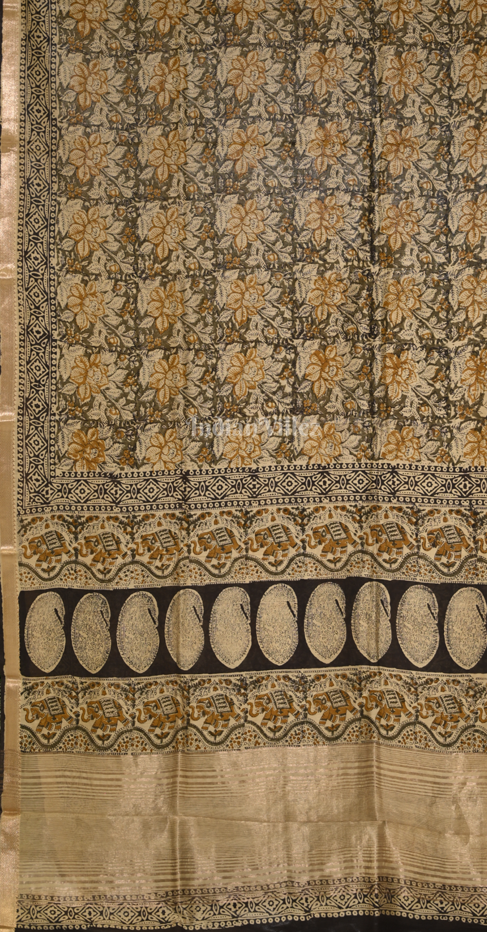 Cream with Multicolour Block Printed Bagru Cotton Saree 