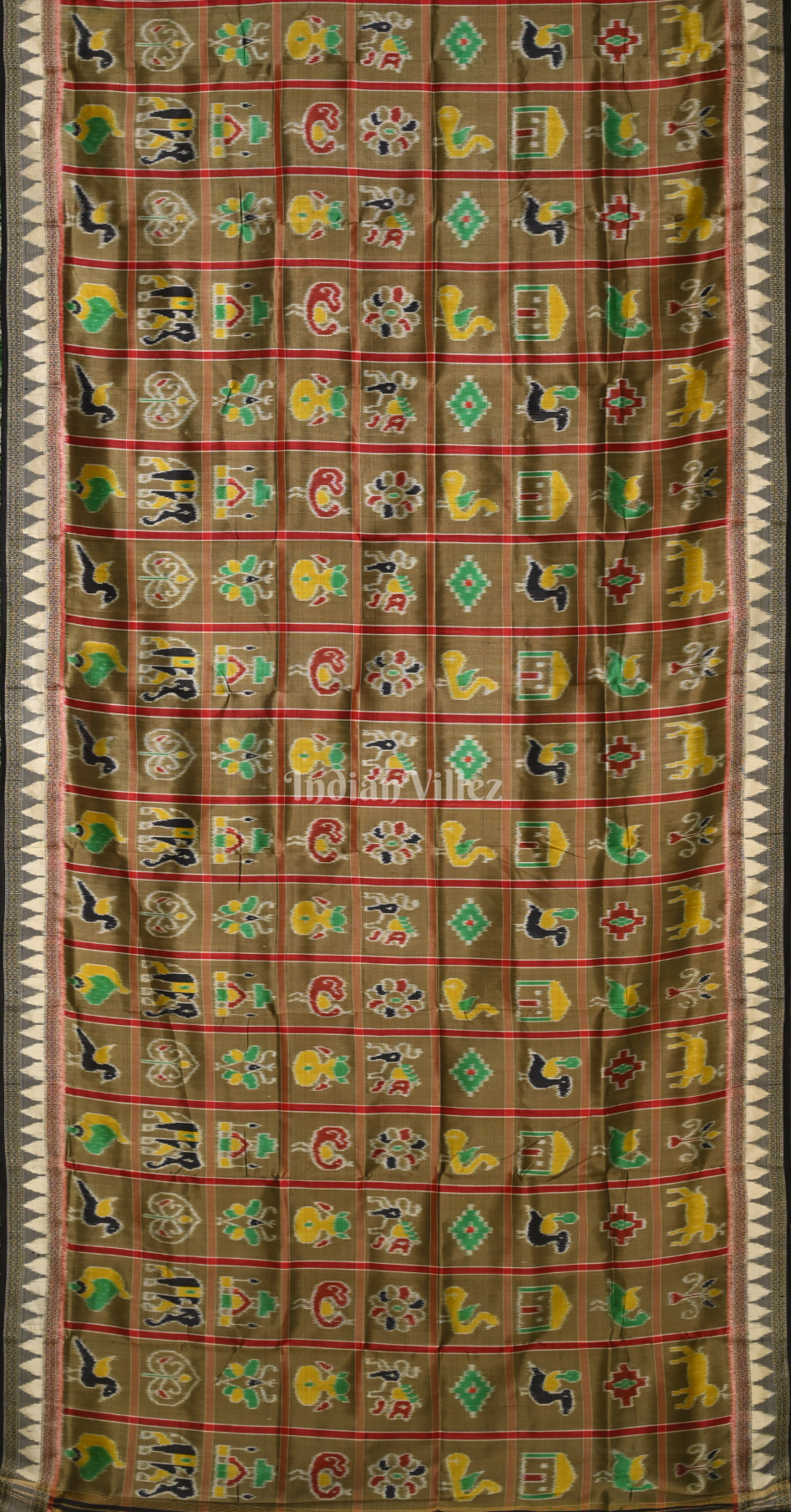 Moss Green Black Nabakothi Odisha Ikat Khandua Silk Saree 