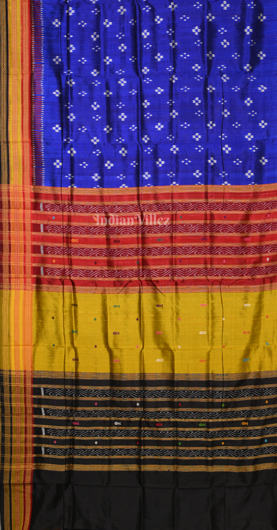 Royal Blue Black Pasapali Kathiphera Odisha Ikat Khandua Silk Saree 