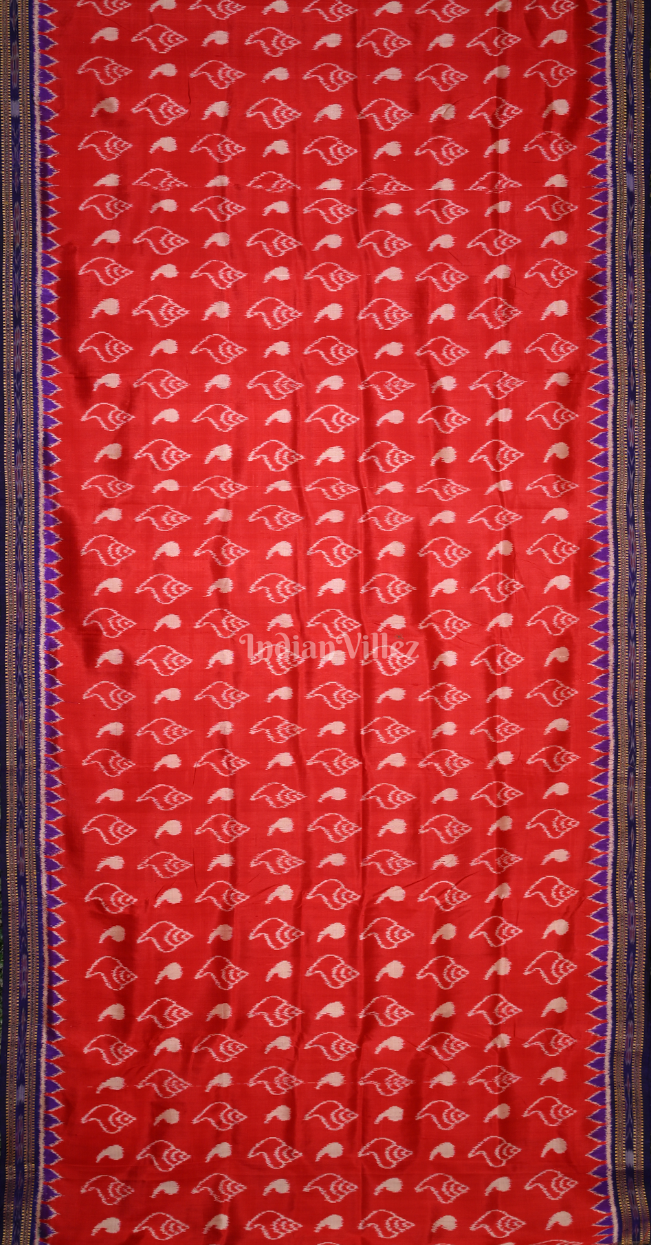 Red Blue Sankha Motif Odisha Ikat Khandua Silk Saree