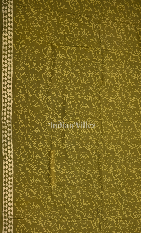 Mehendi Green Dabu Block Printed Cortton Suit Sets 