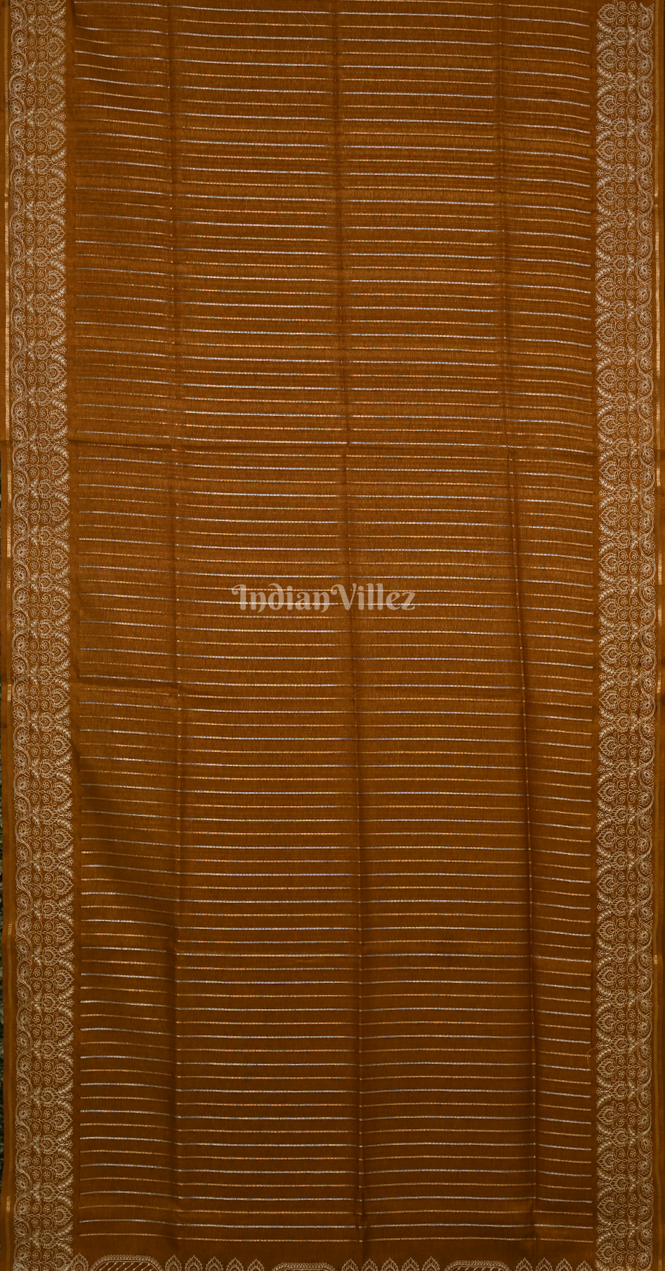 Brown Tusasr Silk Saree with Floral Bird Embroidery Work