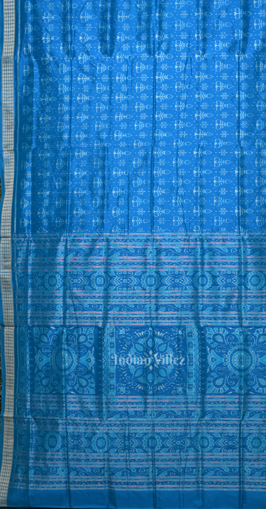 Exclusive Surf Blue Tribal Theme Odisha Ikat Sambalpuri Silk Saree