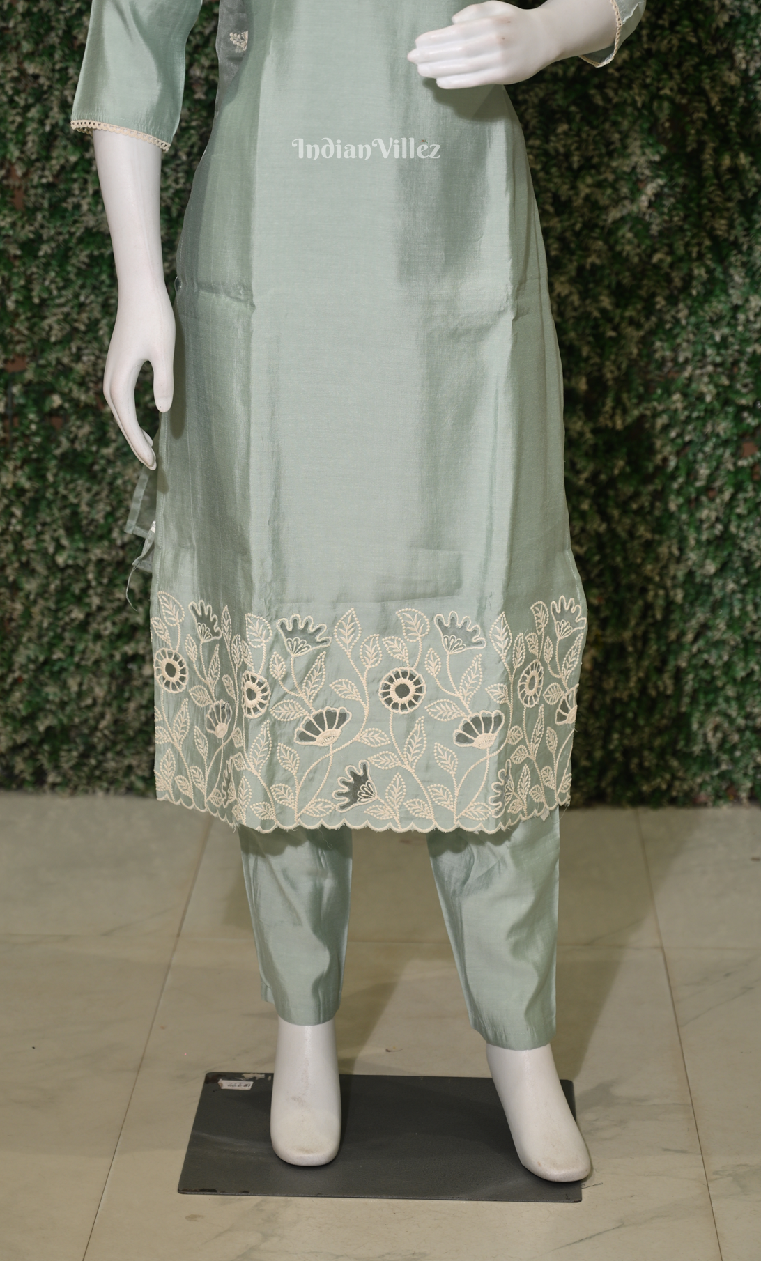 Light Blue Embroidered  Kurta Pant with Dupatta Set 