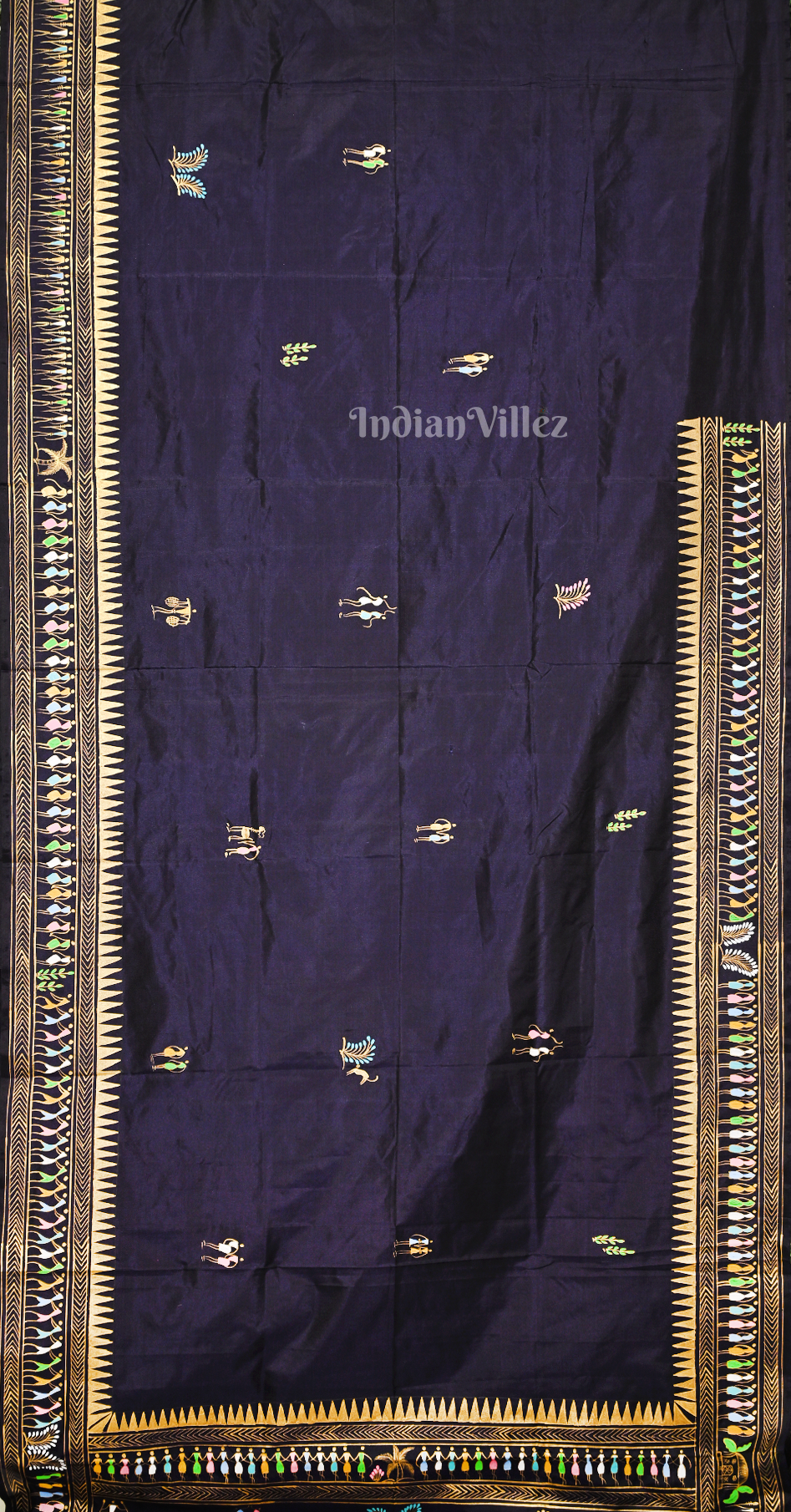 Navy Blue Saura Tribal Art Hand-Painted Pattachitra Saree(Pre Order)