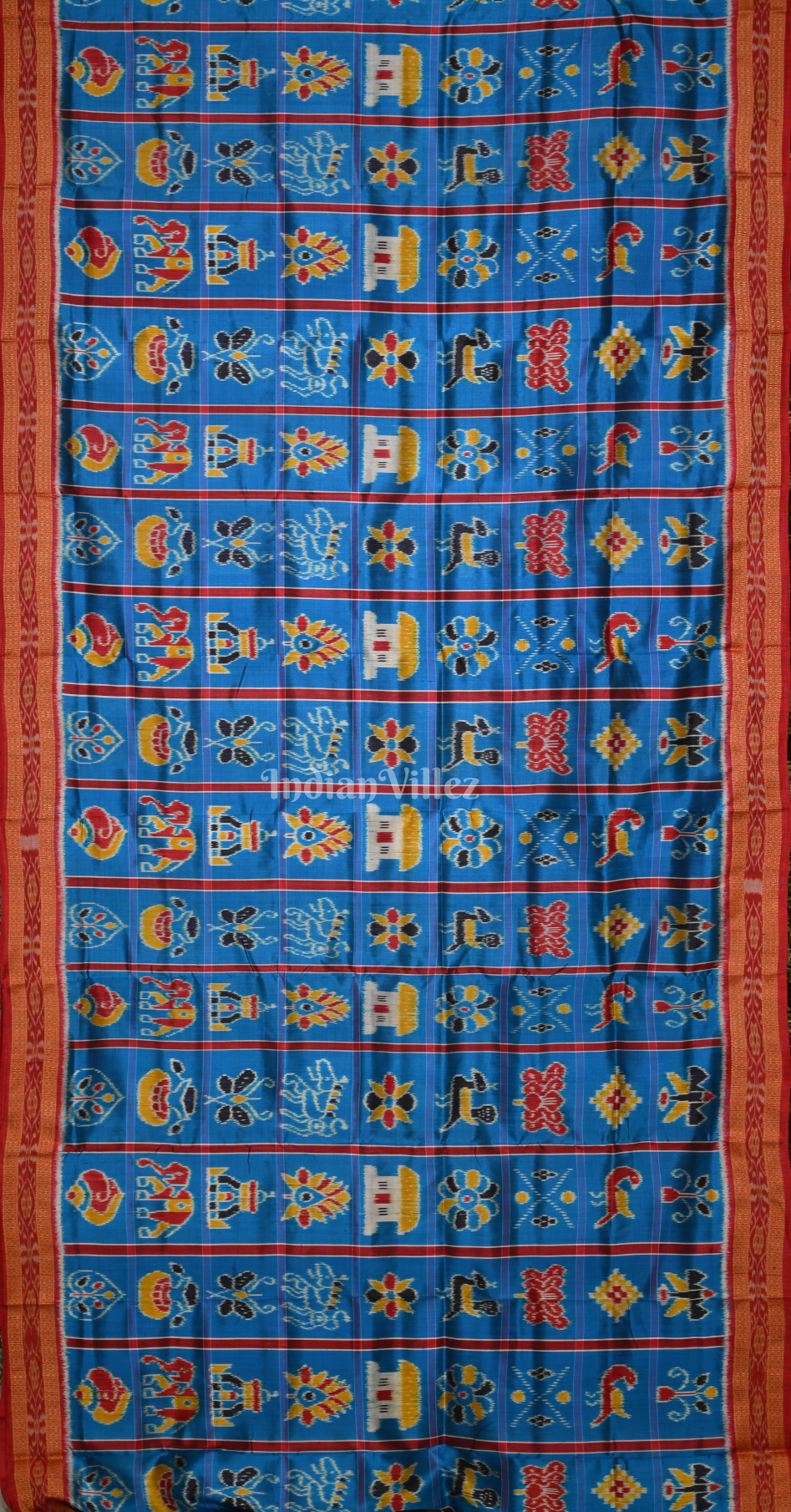 Ocean Blue Maroon Nabakothi Odisha Ikat Khandua Silk Saree 