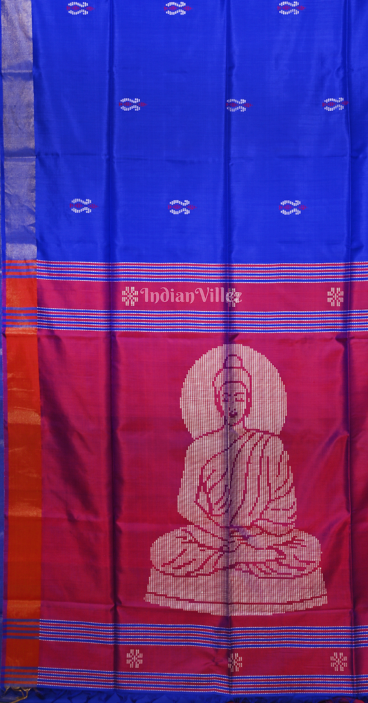 Royal Blue Maroon Pure Bishnupuri Silk Saree with Budha Tissue Anchal
