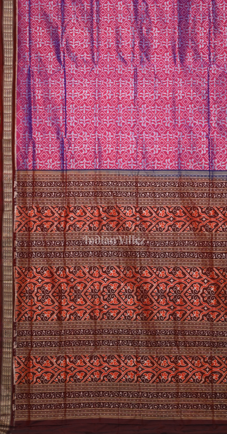 Magenta Pink Maroon Tribal Motif Odisha Ikat Sambalpuri Silk Saree