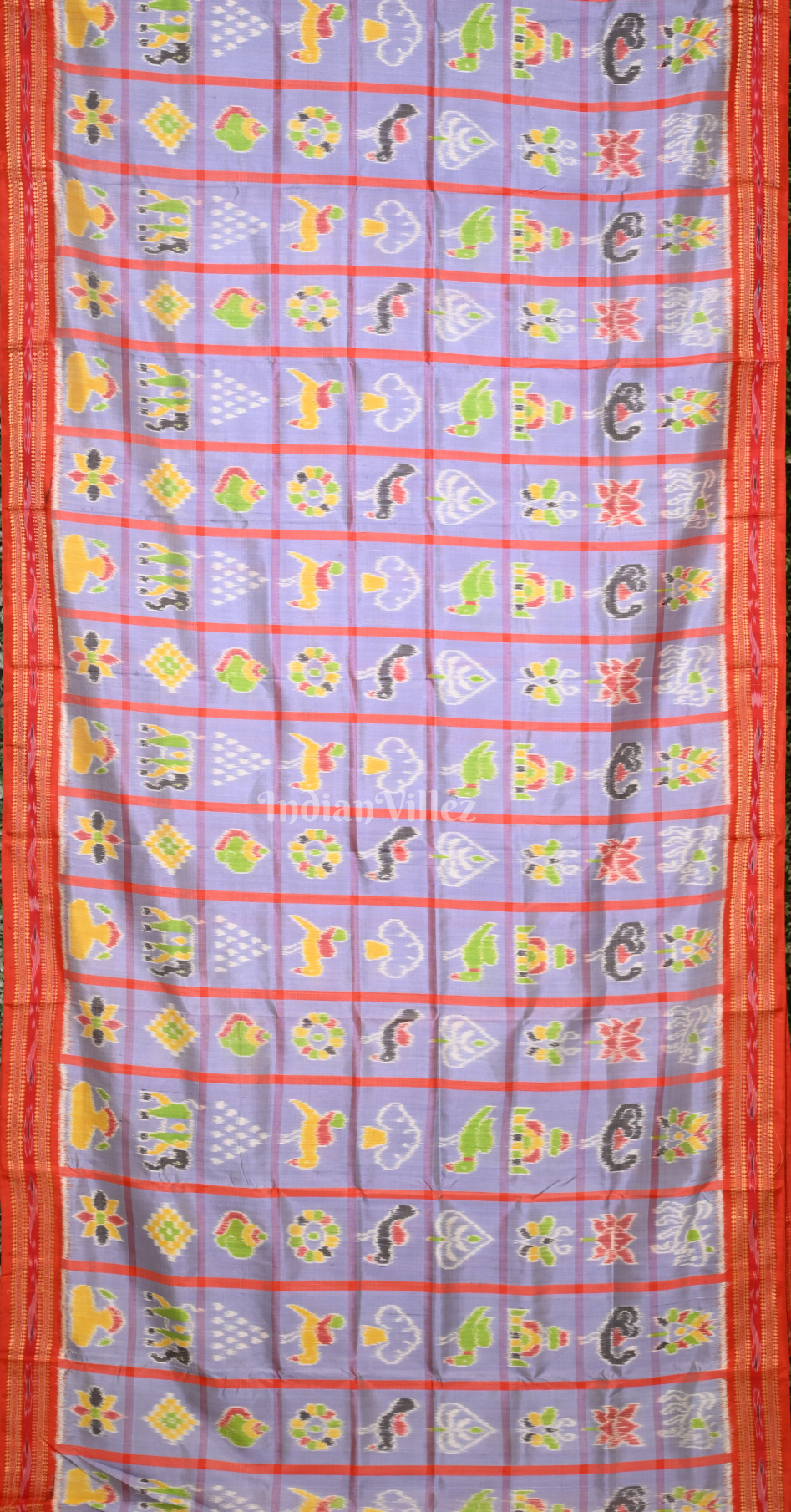 Lavender Red Nabakothi Odisha Ikat Khandua Silk Saree