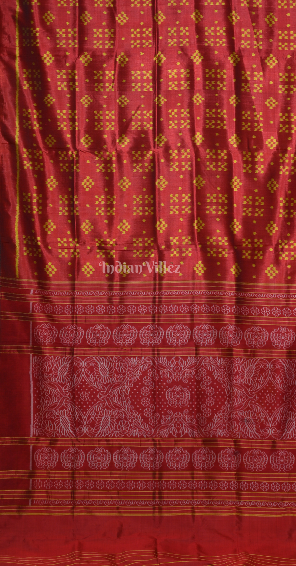 Maroon Yellow Mini Pasapali Odisha Ikat Contemporary Designer Silk Saree