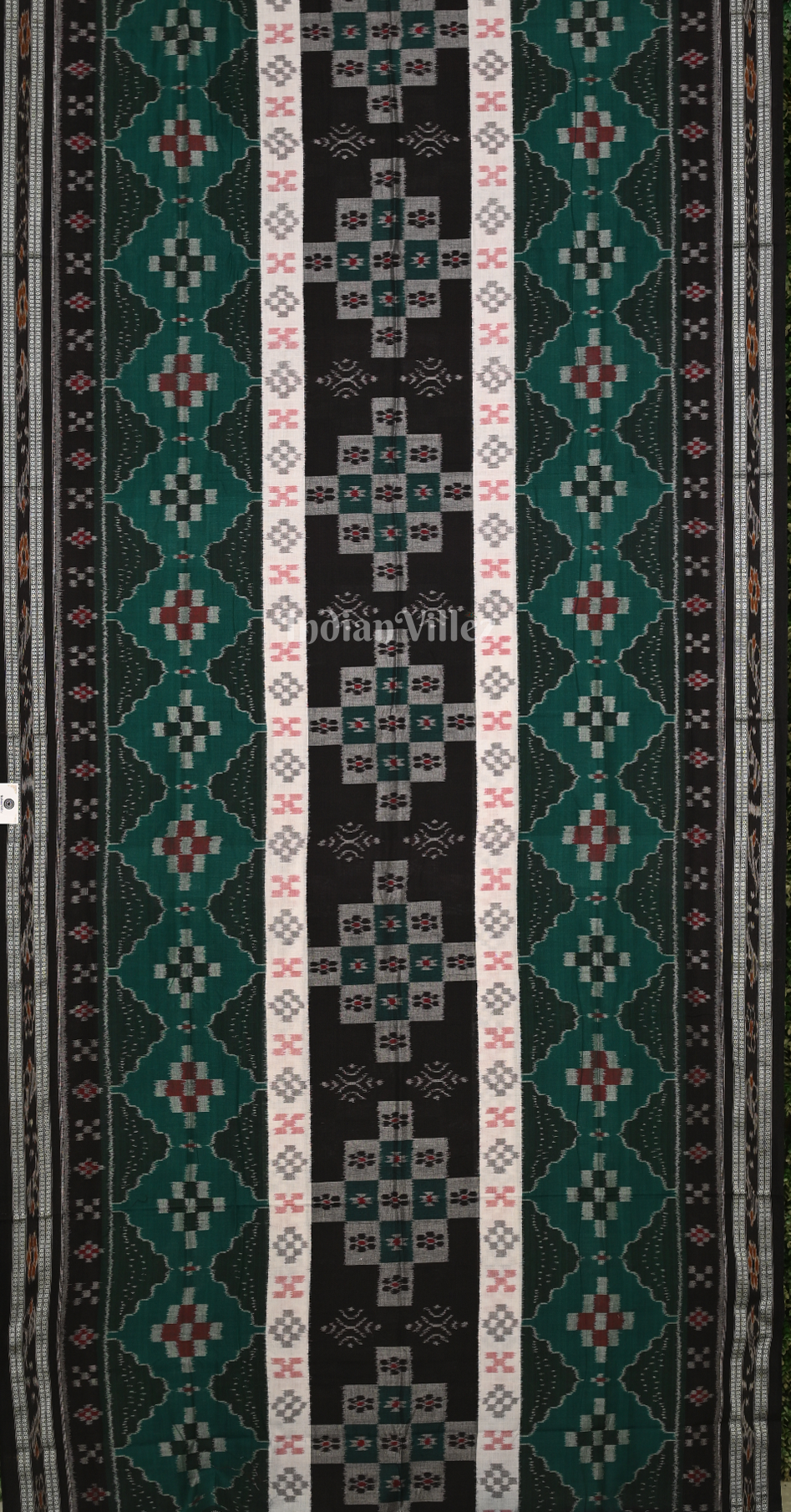 Black Green  Pasapali Triple Layer Odisha Ikat Sambalpuri Cotton Saree 