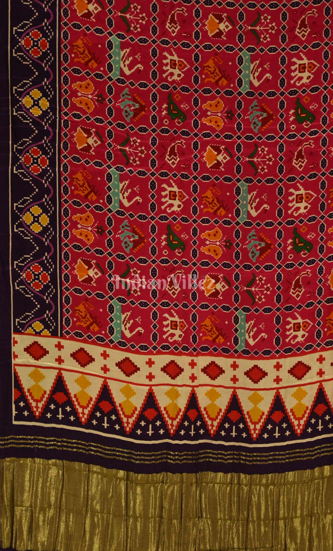 Red Purple Digital Print Gajji Silk Saree