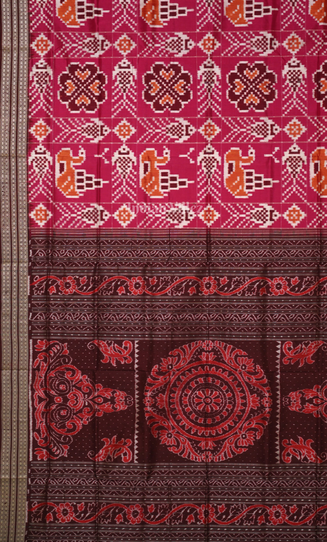Pink Coffee Fish Motif Odisha Ikat Sambalpuri Silk Saree