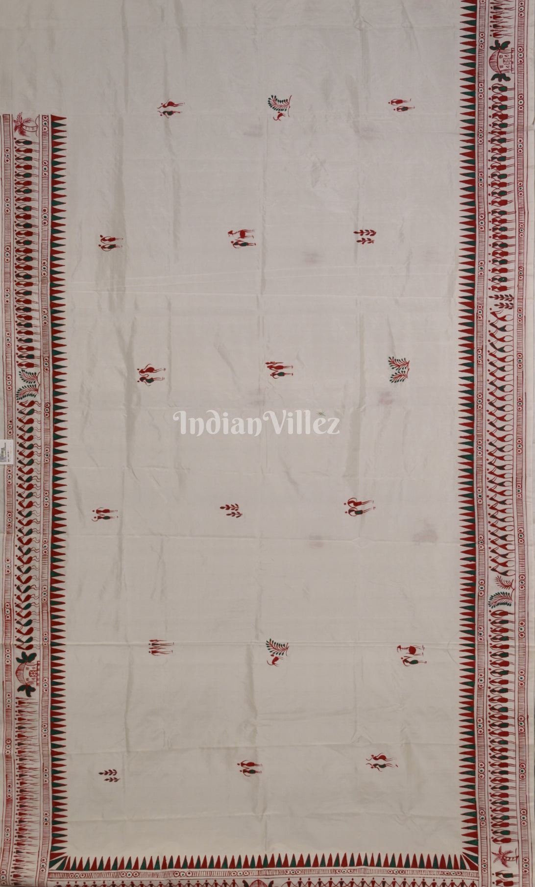 White Saura Tribal Art  Hand-Painted Pattachitra Silk Saree 