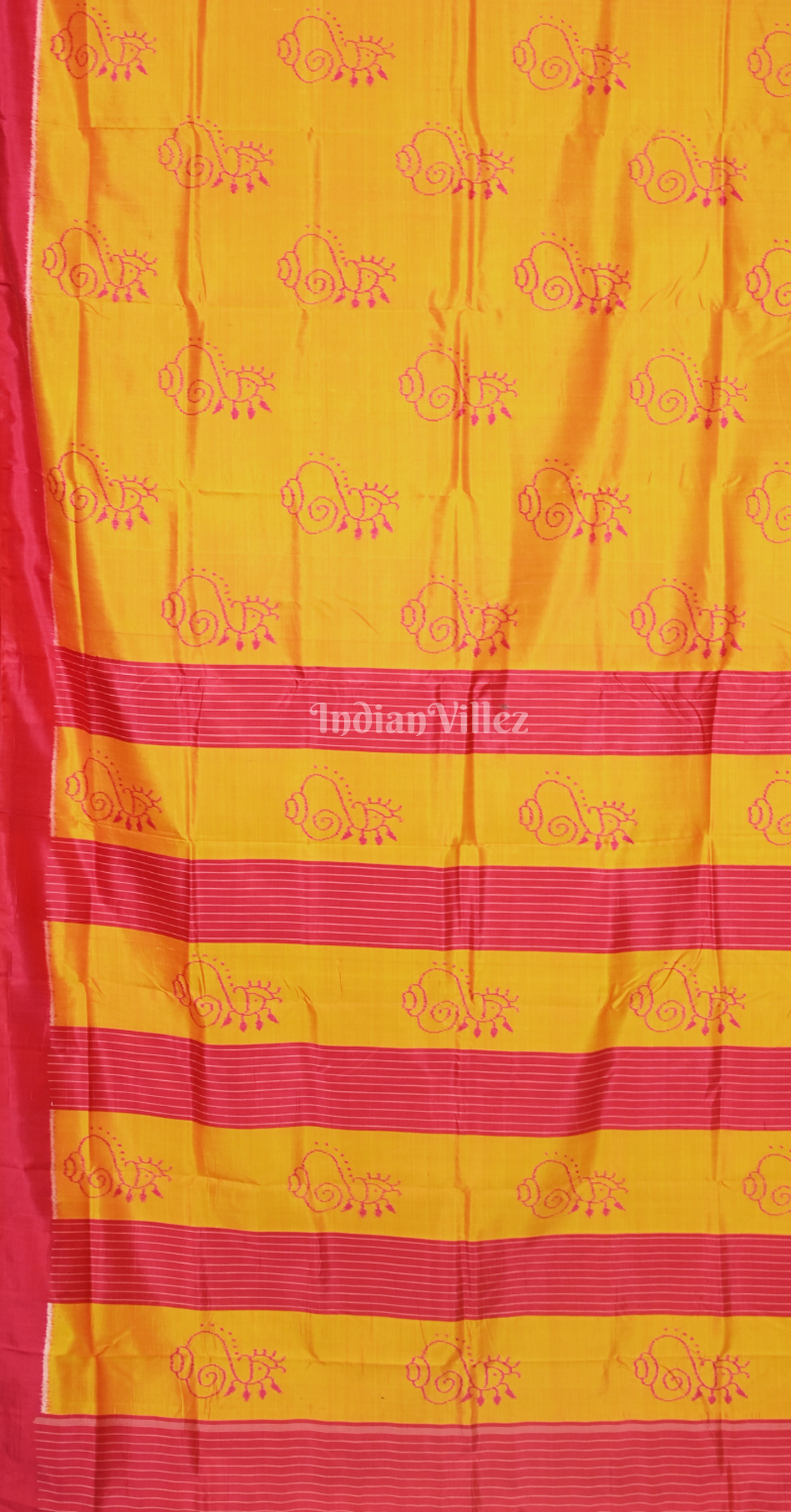Mustard Yellow Pink Sankha Motif Contemporary Designer Silk Saree