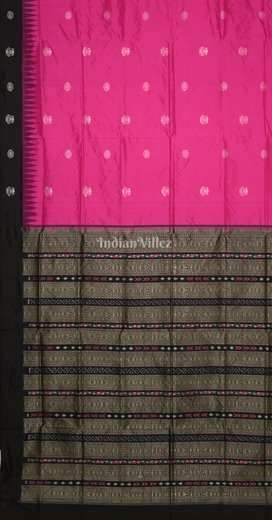 Pink Black Kalash Theme Odisha Ikat Bomkai Sambalpuri Silk Saree 