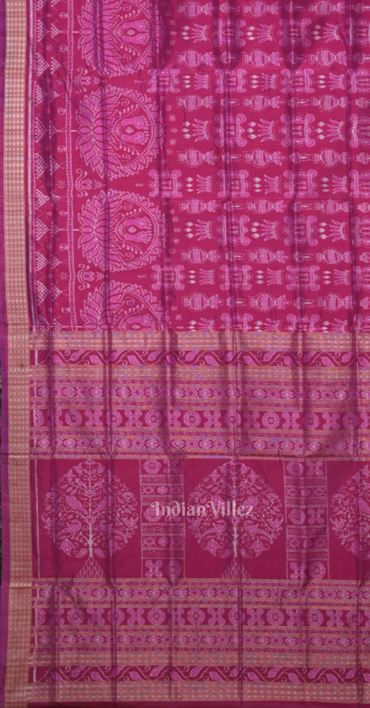Magenta Pink Laxmi Pada Chita Design Odisha Ikat Sambalpuri Silk Saree