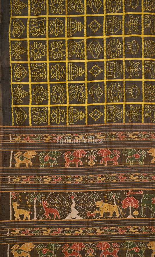 Black Green Nabakothi Odisha Ikat Contemporary Designer Silk Saree