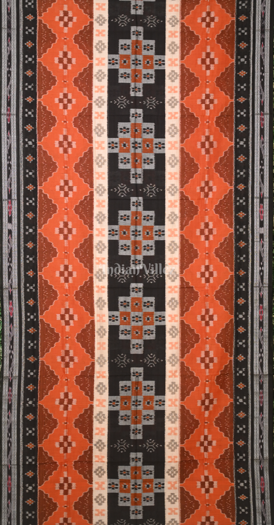 Orange Black Pasapali Odisha Ikat Sambalpuri Cotton Saree 