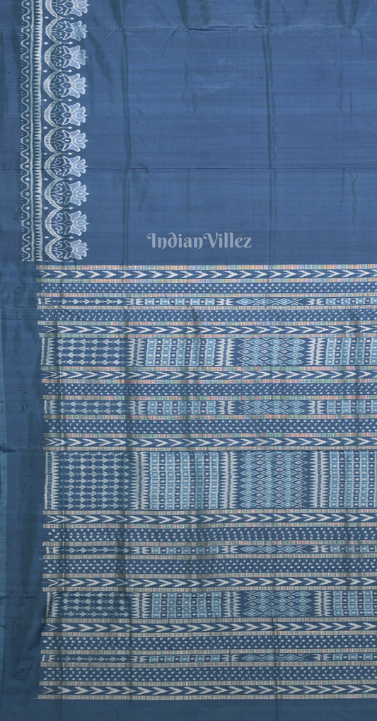 Light Blue Lotus Scot Odisha Ikat Contemporary Designer Silk Saree 
