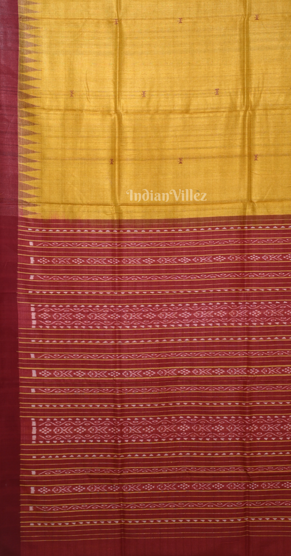 Mustard Yellow Maroon Fine Gopalpur Tussar Silk Saree 
