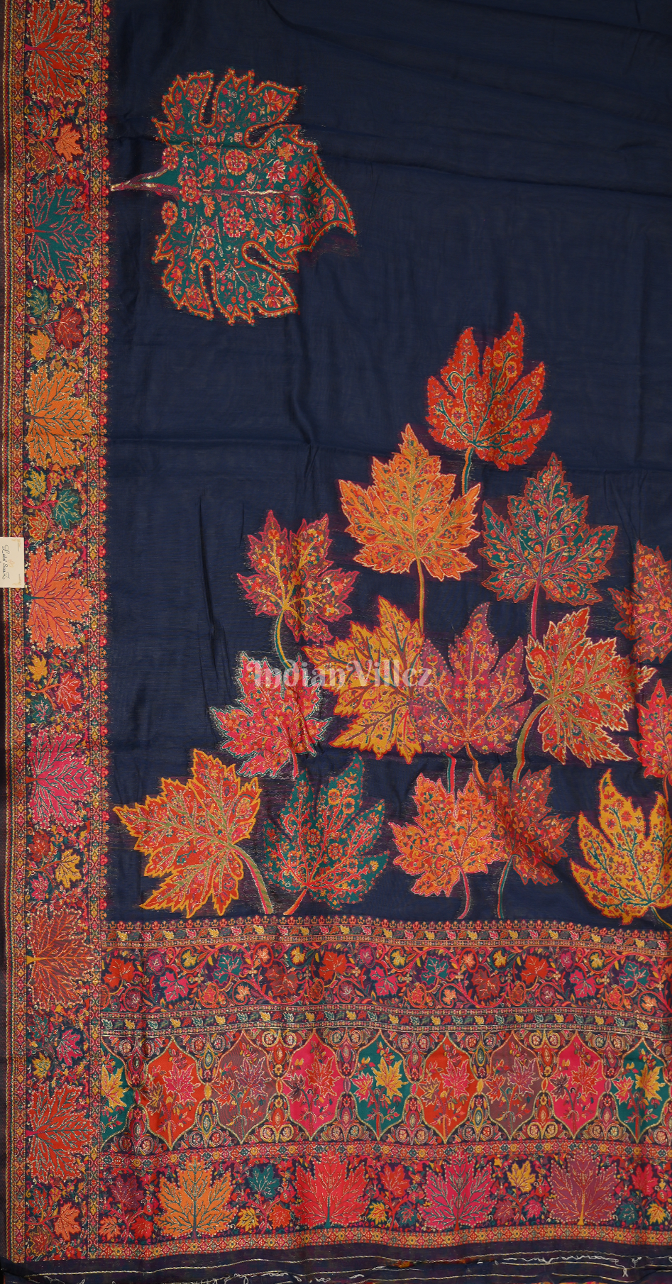 Blue Tree of Life Pure Kashmiri Cotton Pashmina Saree 