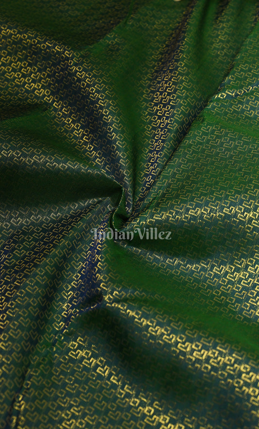 Bottle Geen Red Brocade Pure Kanjivaram Silk Saree 