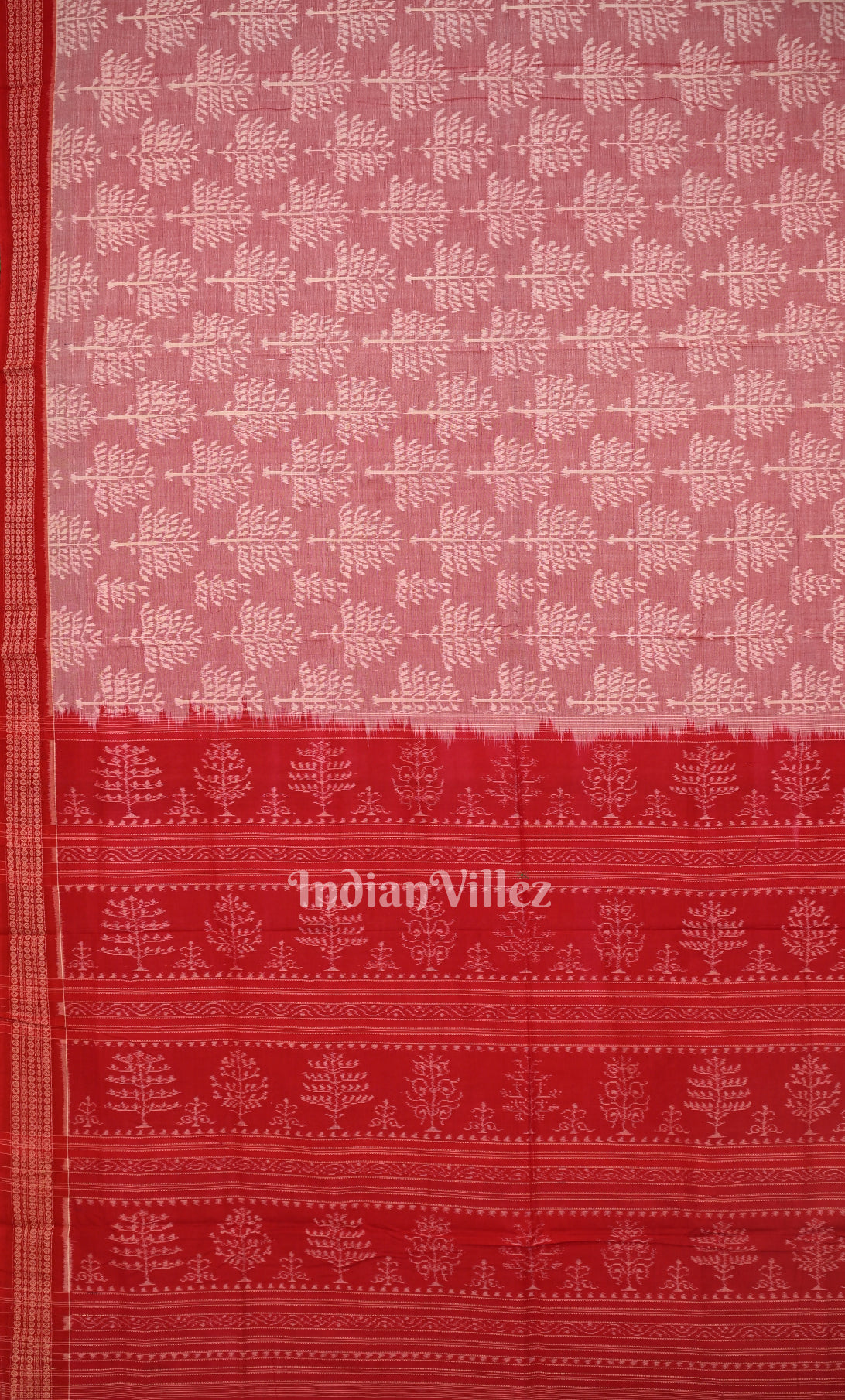 Onion Pink Red Tree Motif Odisha Ikat Sambalpuri Cotton Saree 