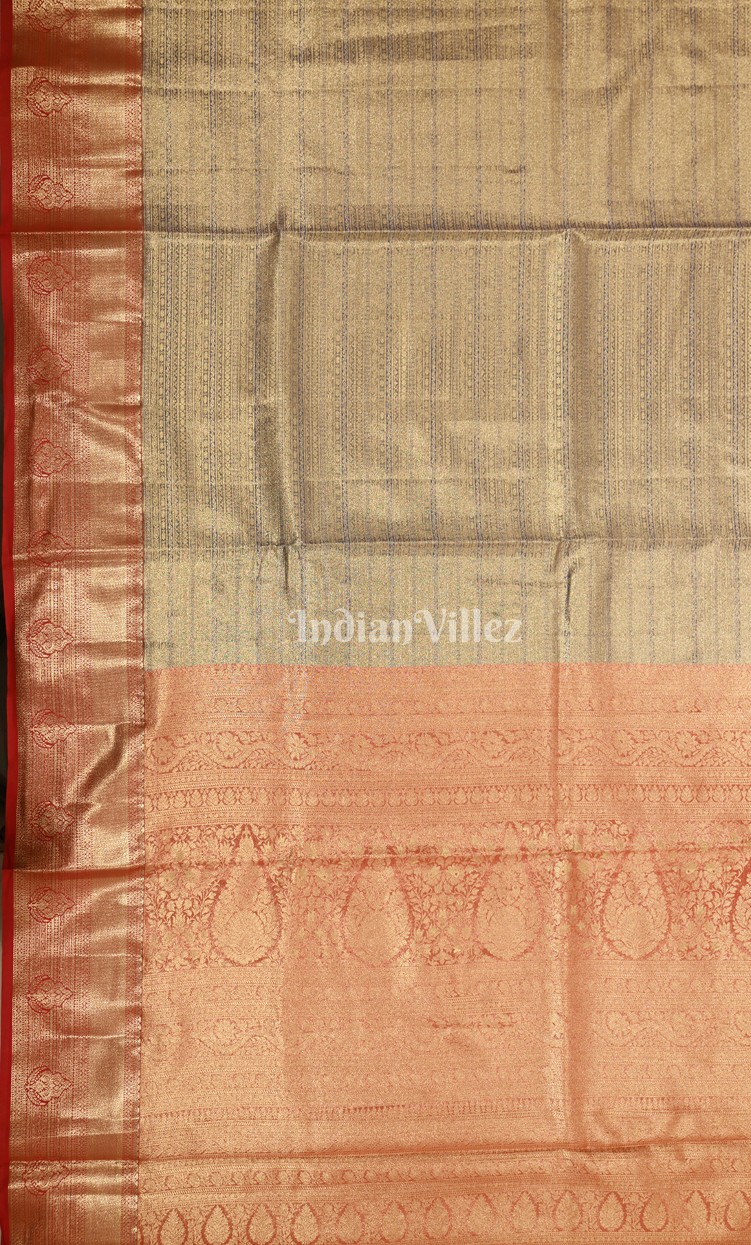 Light Gold Red Pure Kanjivaram Tissue Silk Saree 