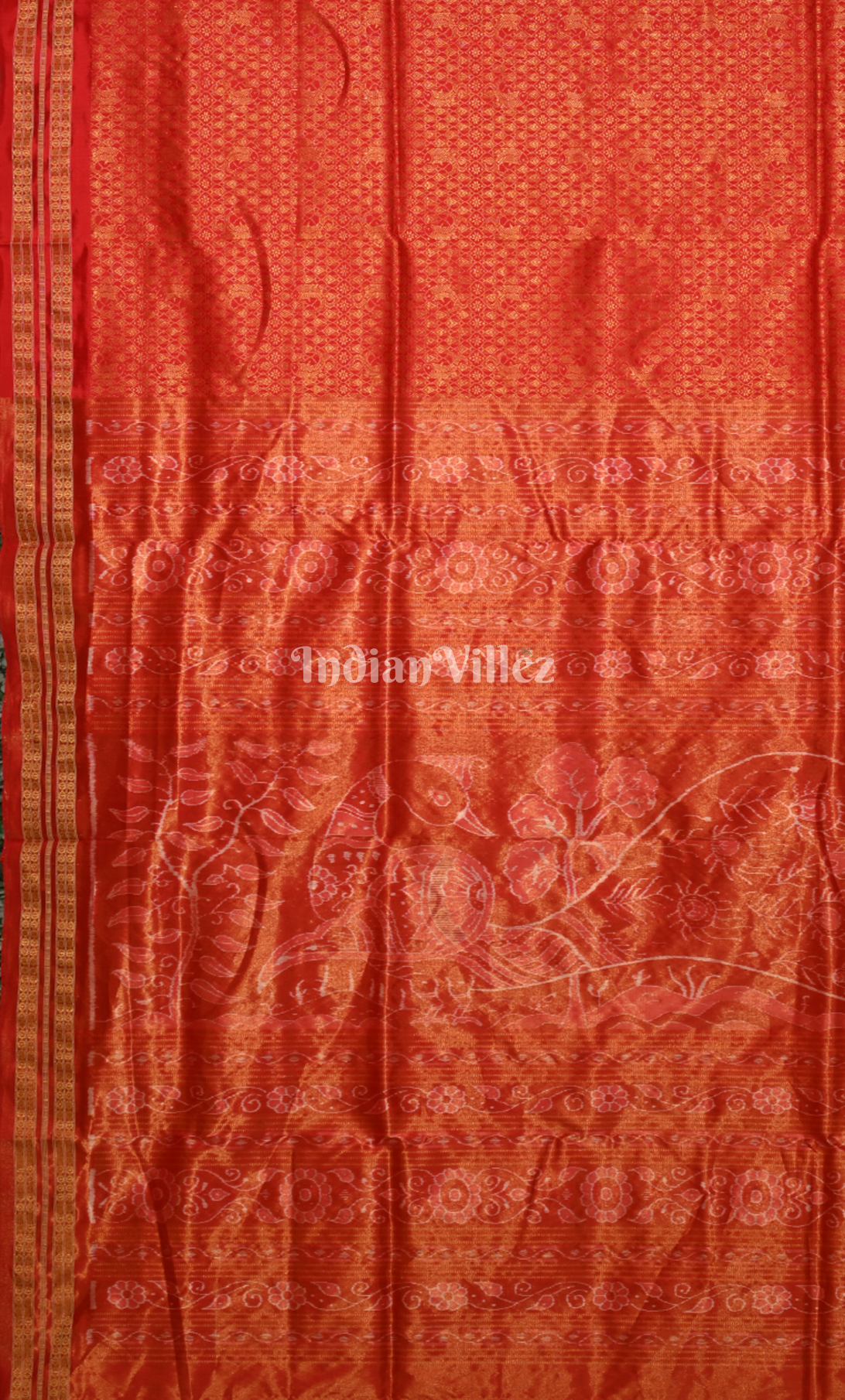 Exclusive Bridal Red Tissue Sambalpuri Silk Saree with Peacock Anchal