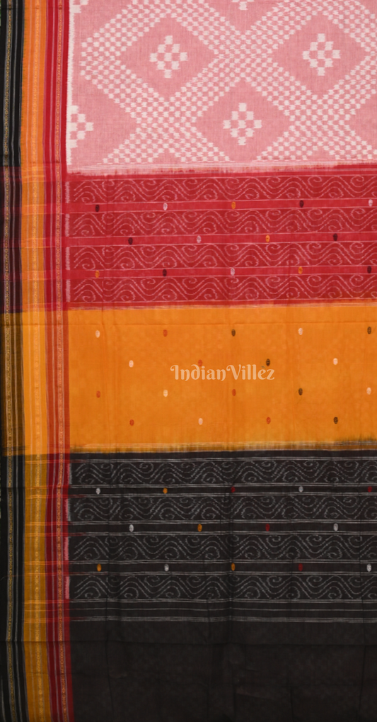 Light Pink Body Pasapali Odisha Ikat Cotton  Saree with Kathiphera Anchal