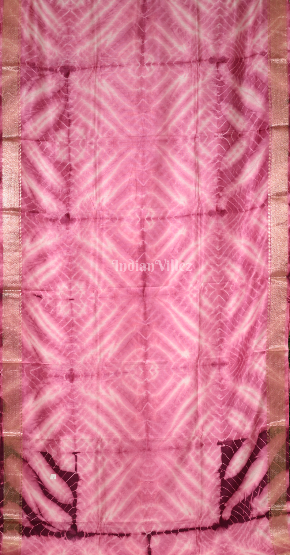 Pink Block Printed Shibori Cotton Saree 