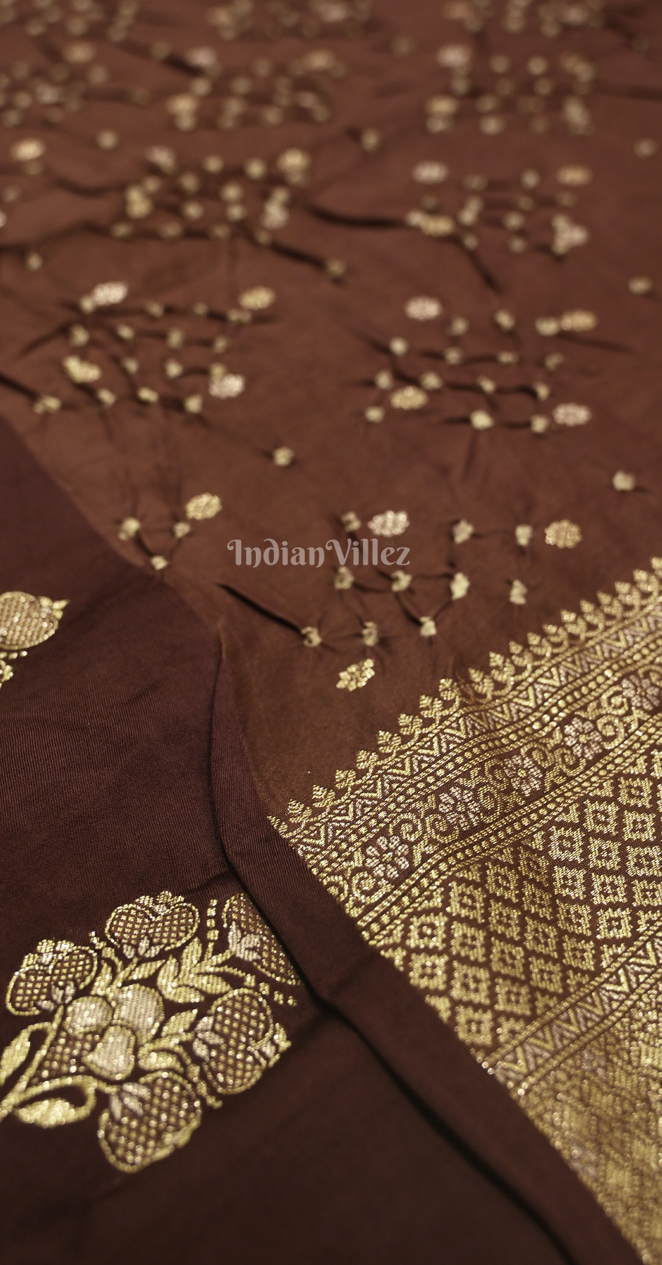 Coffee Bandhej Ghatchola Gaji Silk Saree 
