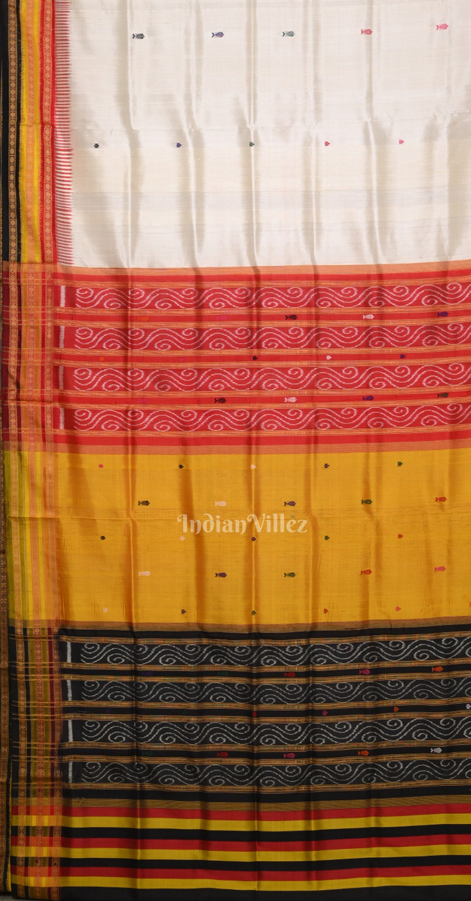 White with Multicolor Kathiphera Odisha Ikat Khandua Silk Saree
