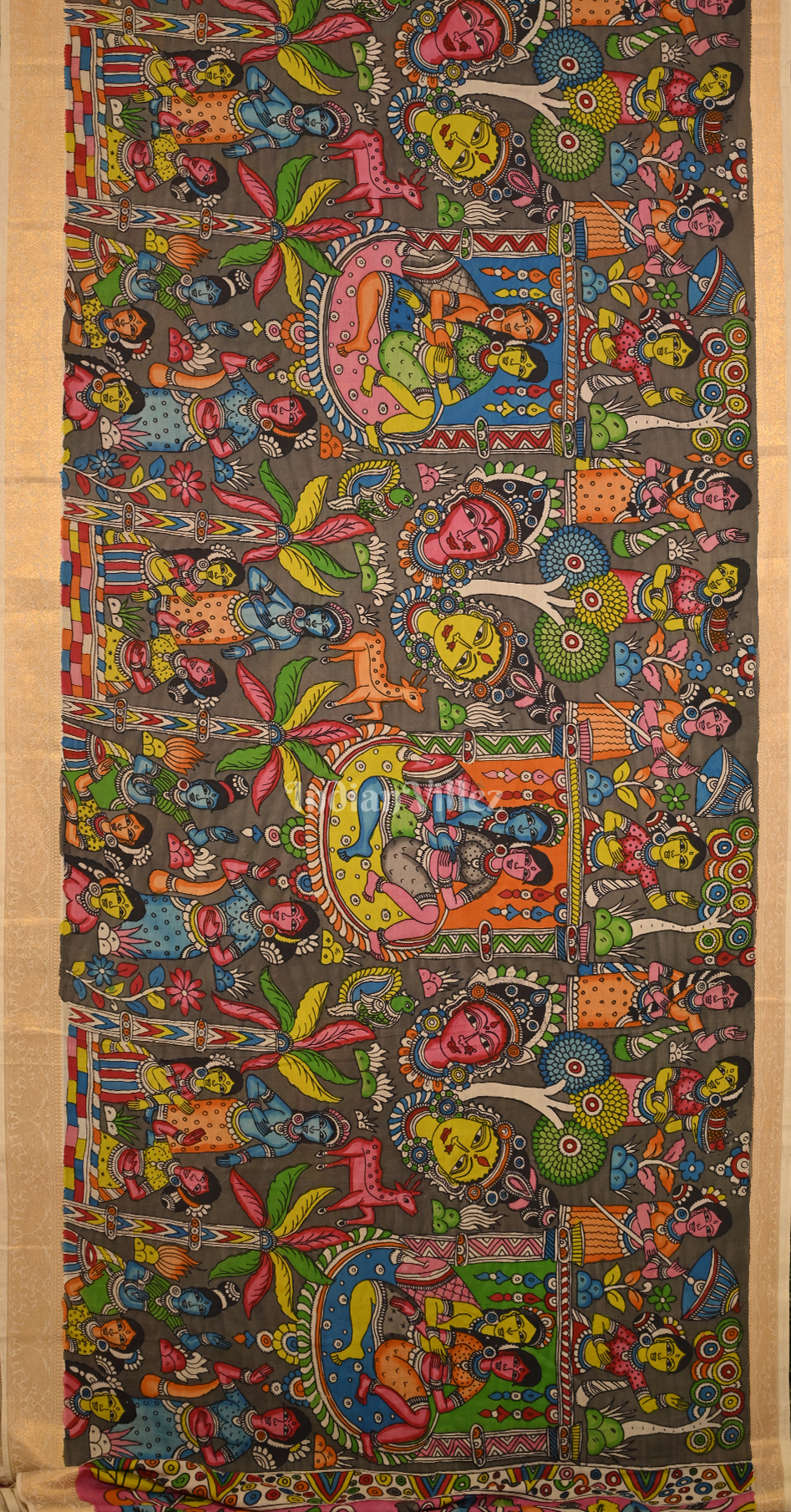 Multi Colour Hand-Painted Natural Dye Cotton Kalamkari Saree 
