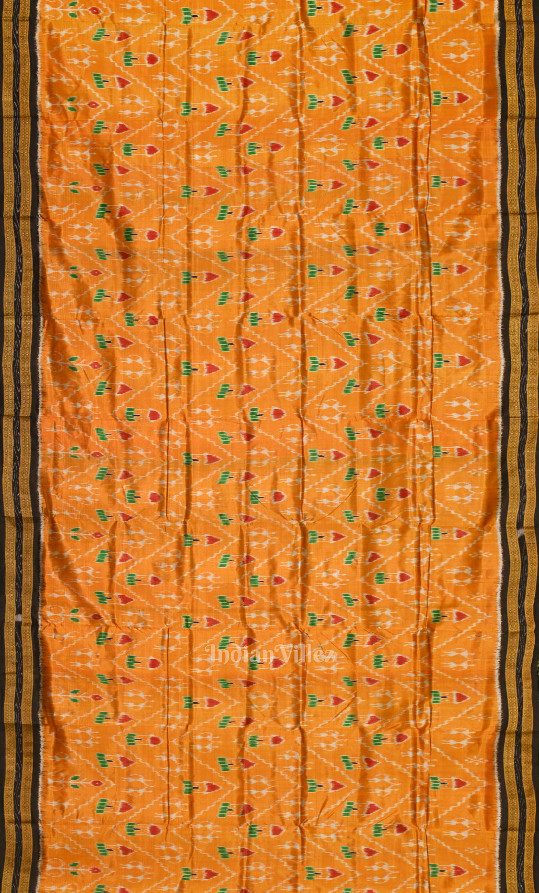 Mustard Yellow Black Tribal Theme Odisha Ikat Khandua Silk Saree