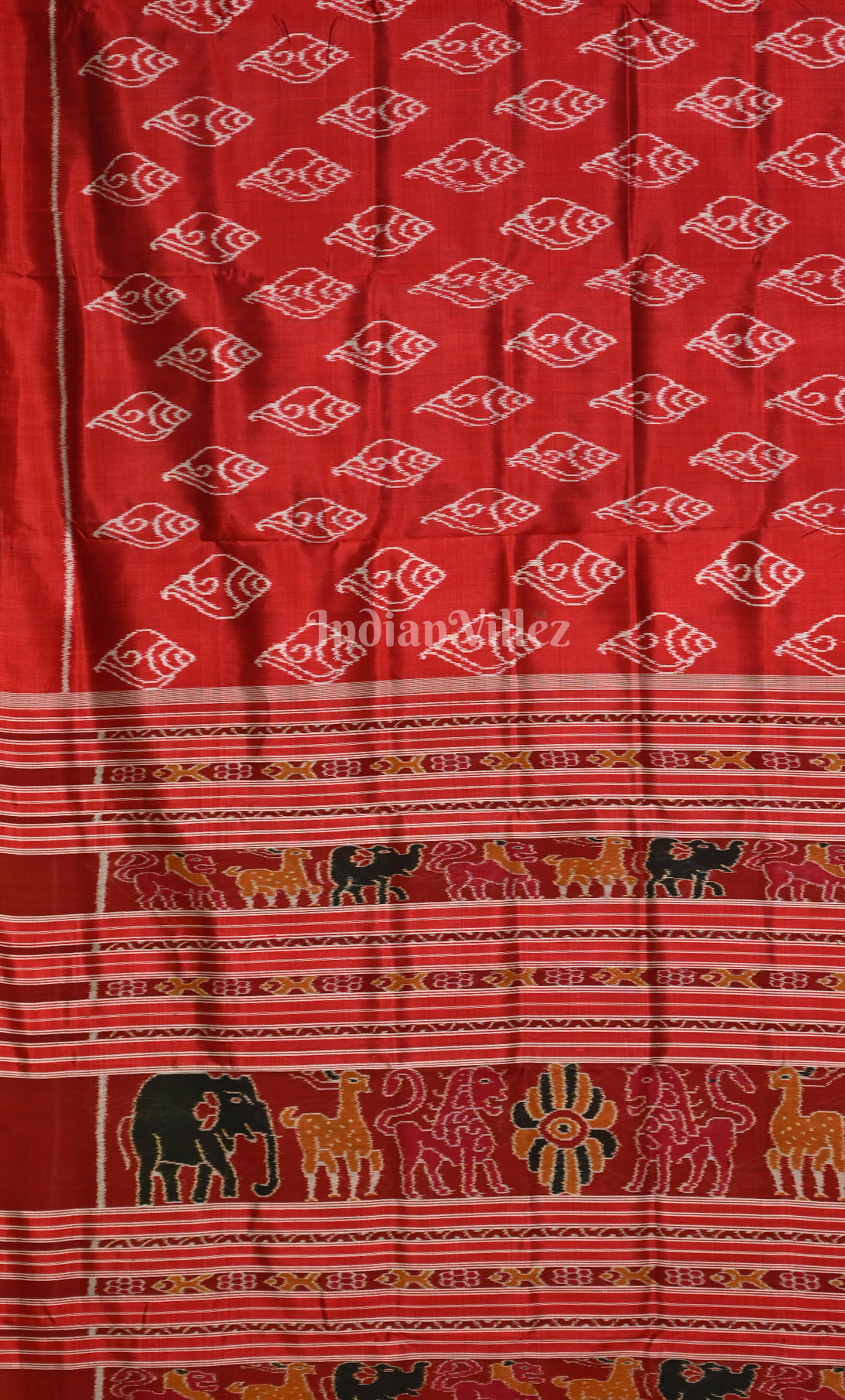 Red Sankha Motif Odisha Ikat Contemporary Designer Silk Saree