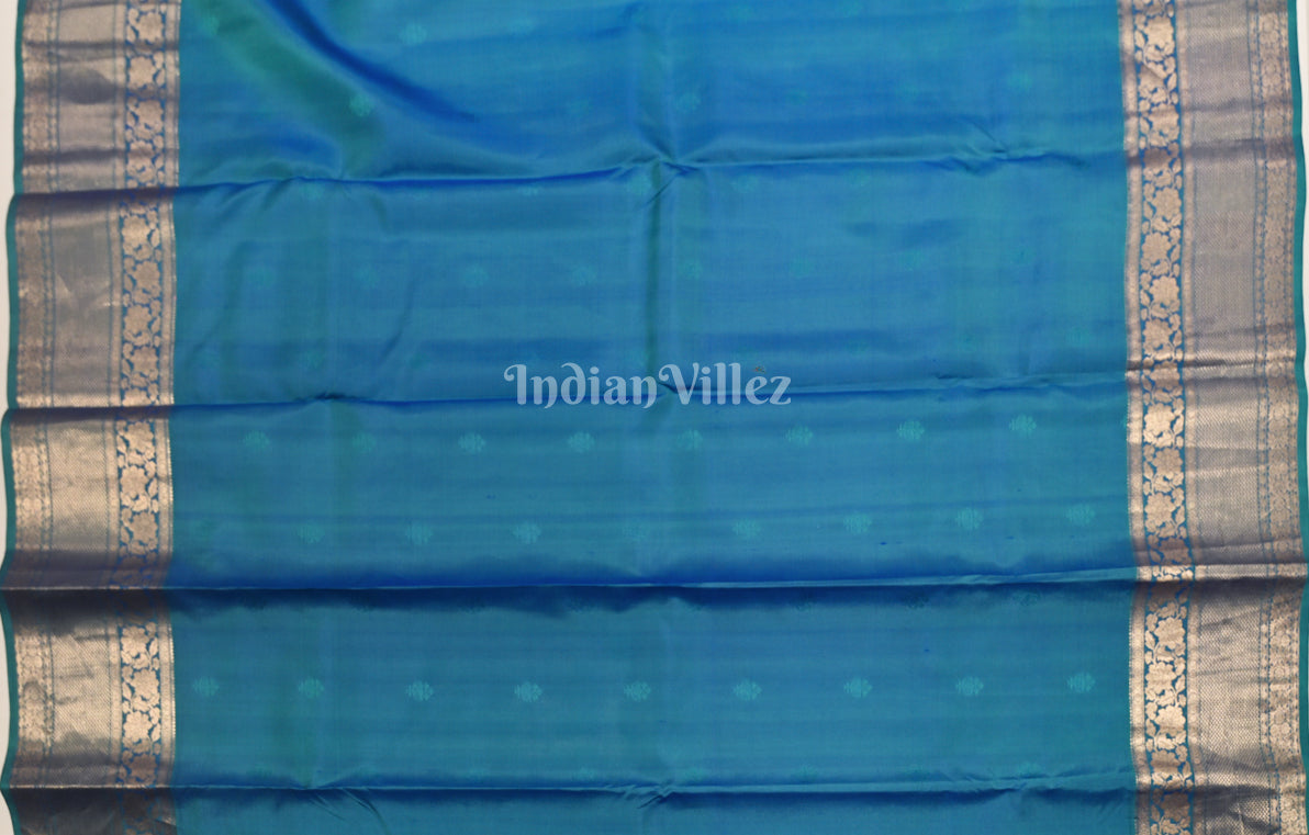 Teal Blue Brocade Pure Kanjivaram Silk Saree