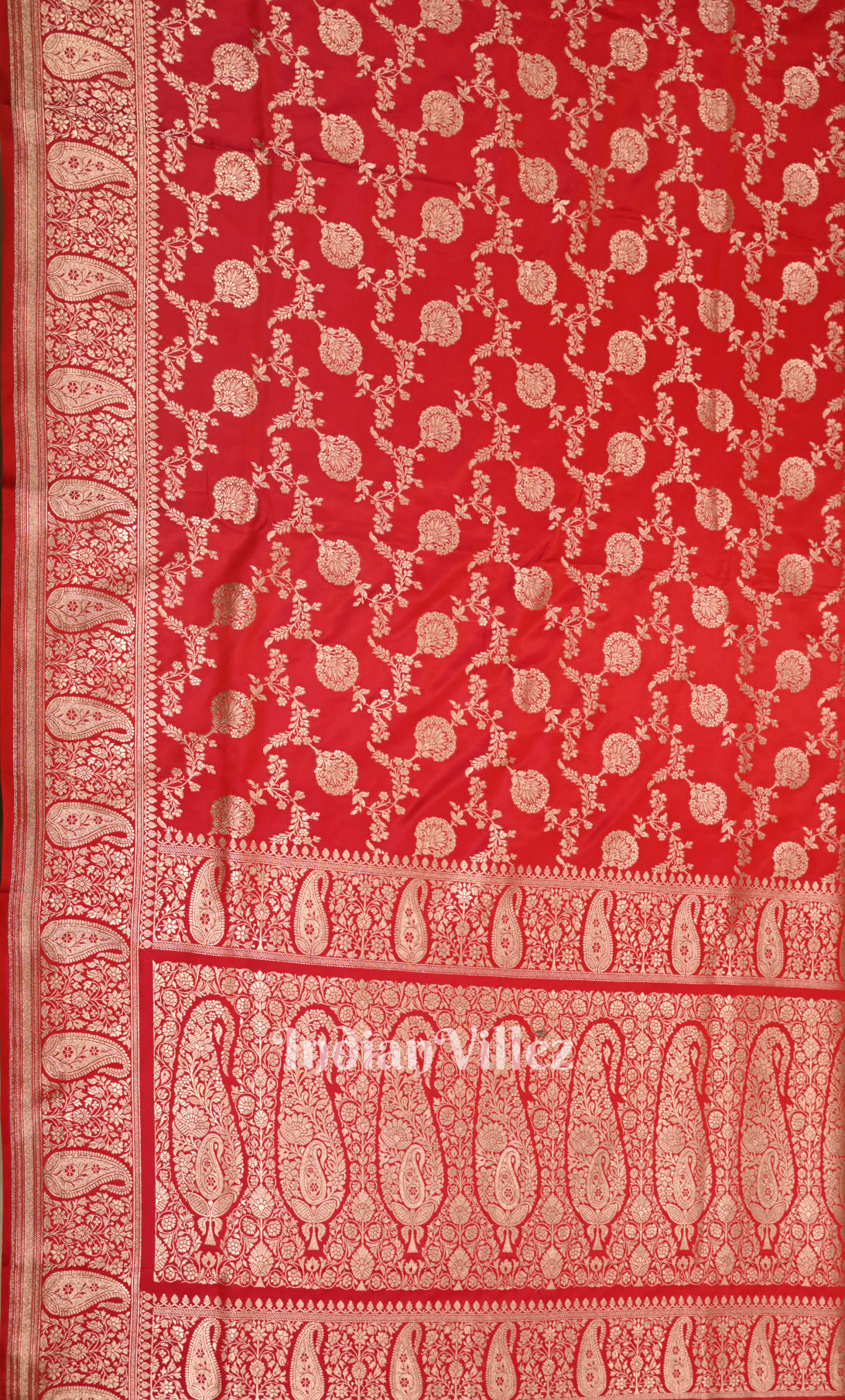 Blood Red Mashru Satin Silk Banarasi Saree