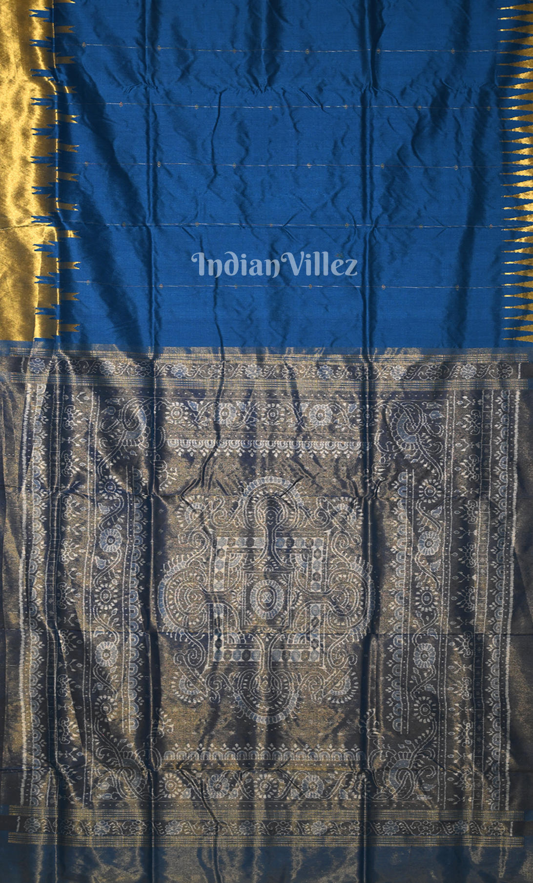 Royal Blue Golden Phoda Kumbha Half Tissue Sambalpuri Silk Saree 