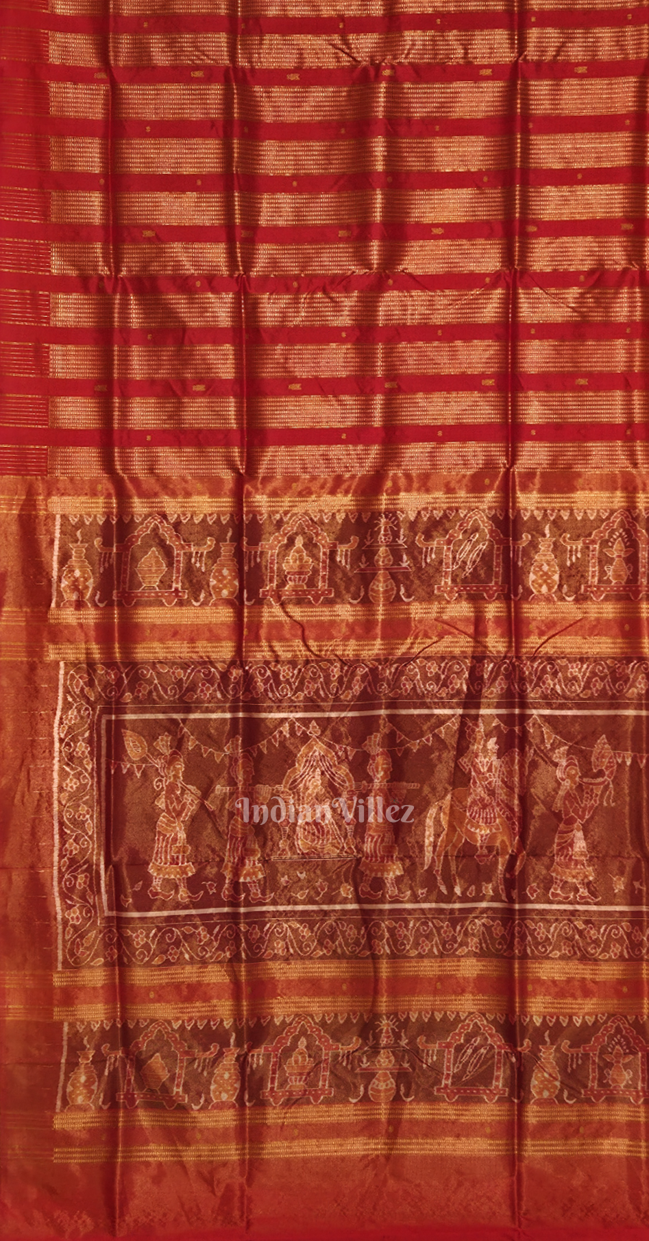 Exclusive Red Half Tissue Sambalpuri Silk Saree with Doli Barat Anchal