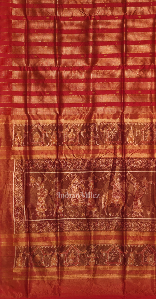 Exclusive Red Half Tissue Sambalpuri Silk Saree with Doli Barat Anchal